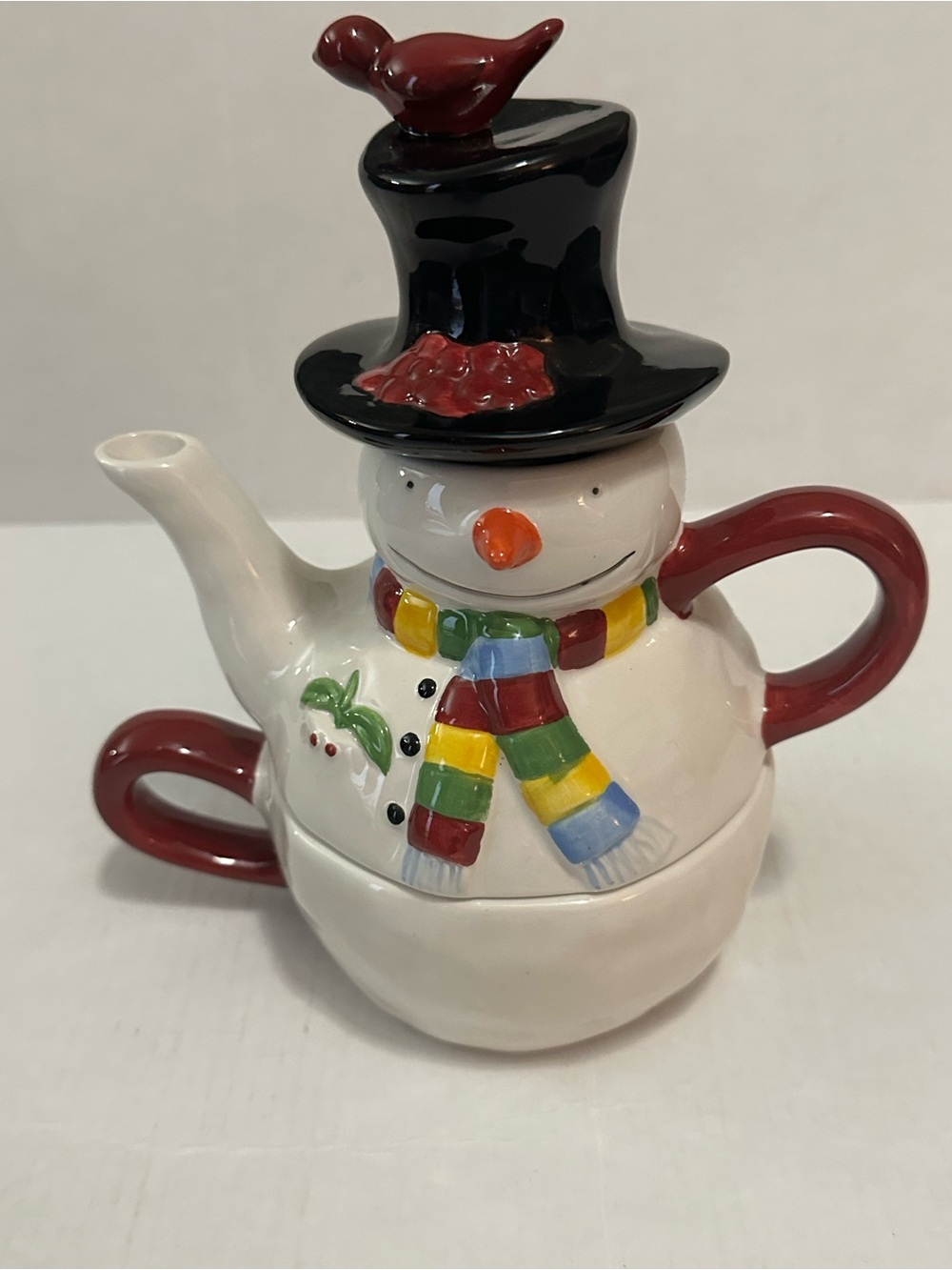 Oneida Snowmates Snowman Tea For One Teapot Cup Mug Stacking Christmas Bird